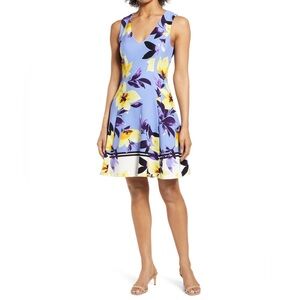 Vince Camuto Floral Print V Neck Sleeveless Dress